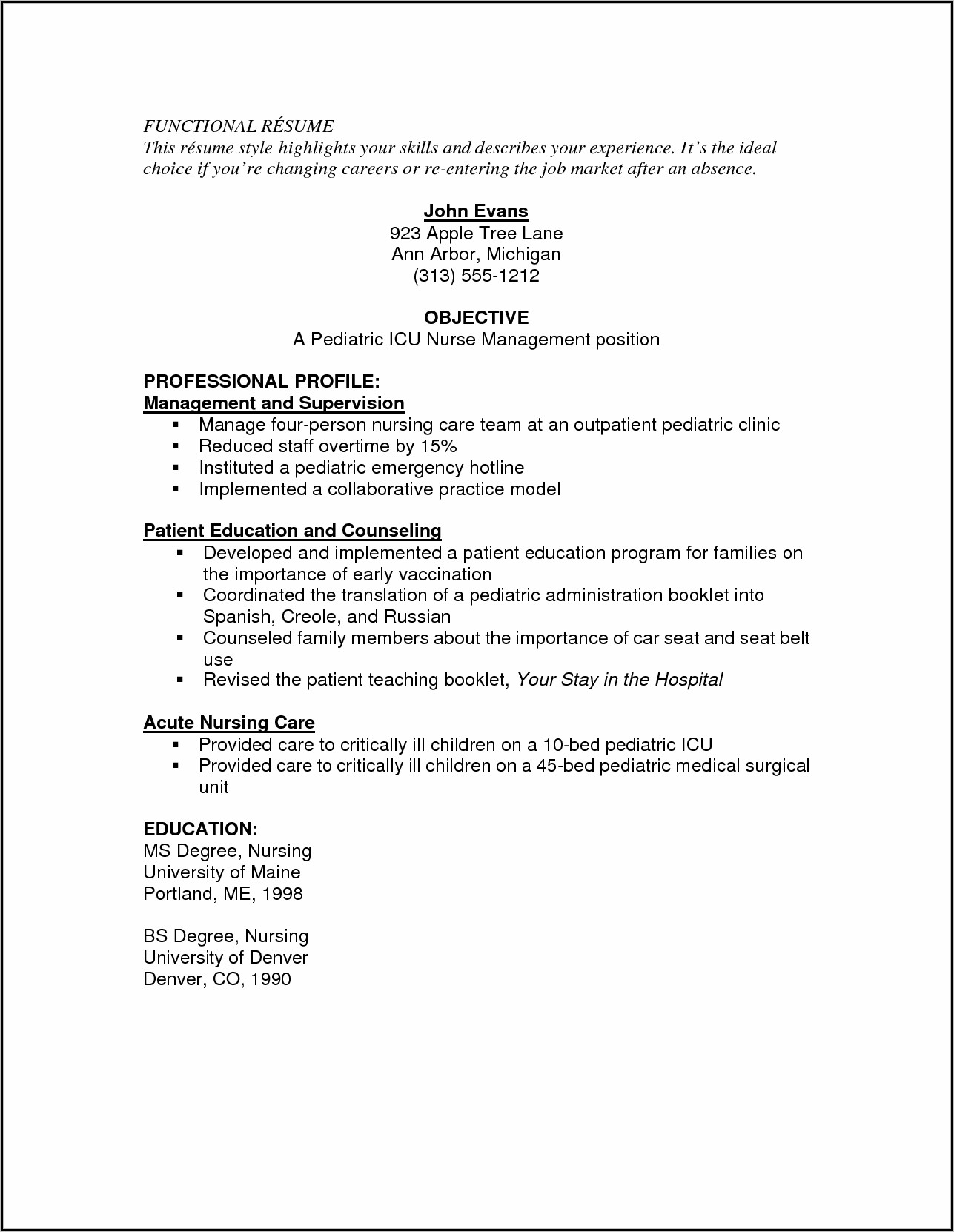 Resume Sample For Registered Nurse Position