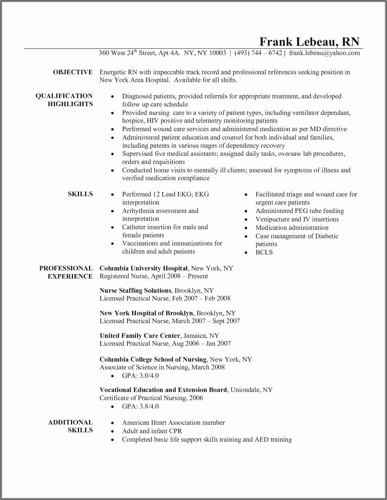 Sample Resume For New Registered Nurse With No Experience