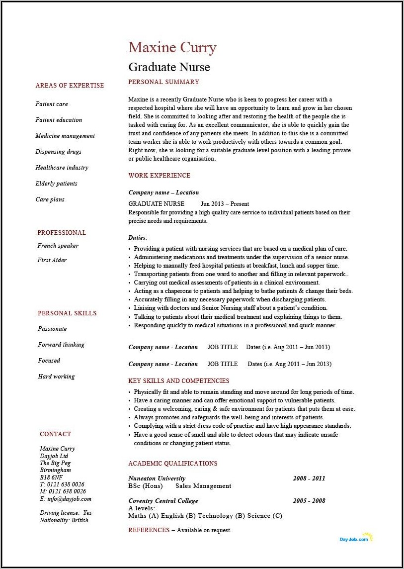 Sample Resume Newly Registered Nurse Without Experience