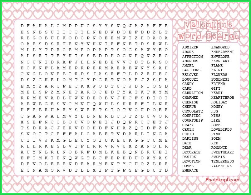 Valentine's Day Word Search Printable Hard