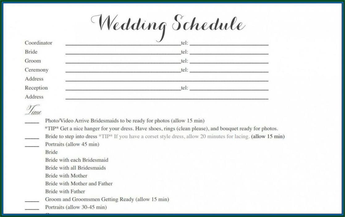 Wedding Program Timeline Template Free