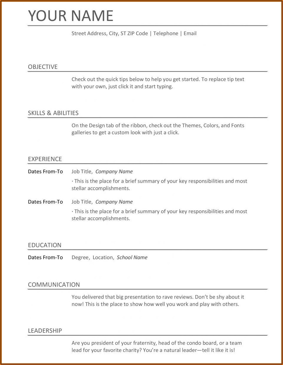 Word Templates For Resumes