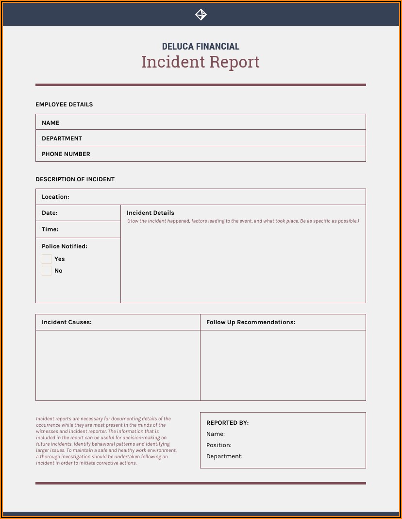 Work Accident Report Form Template Free