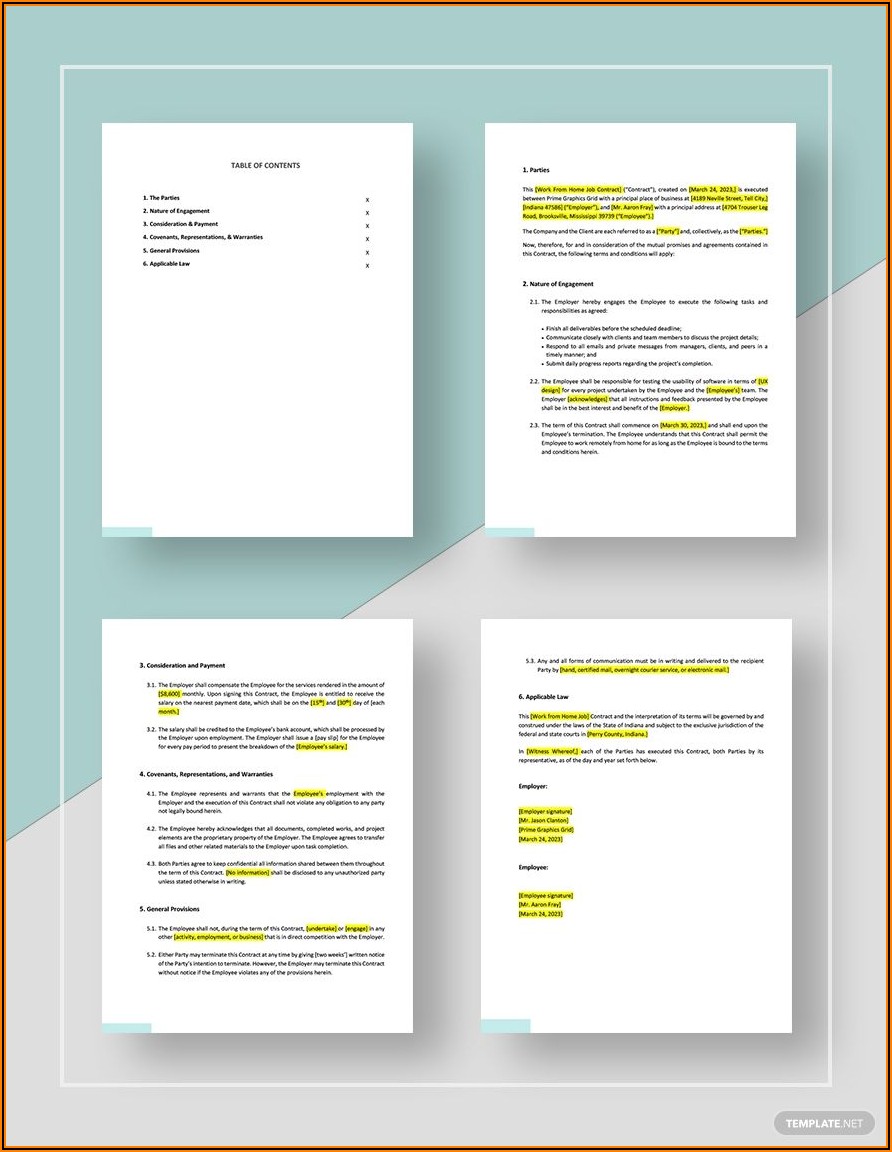 Work Contract Template Pdf