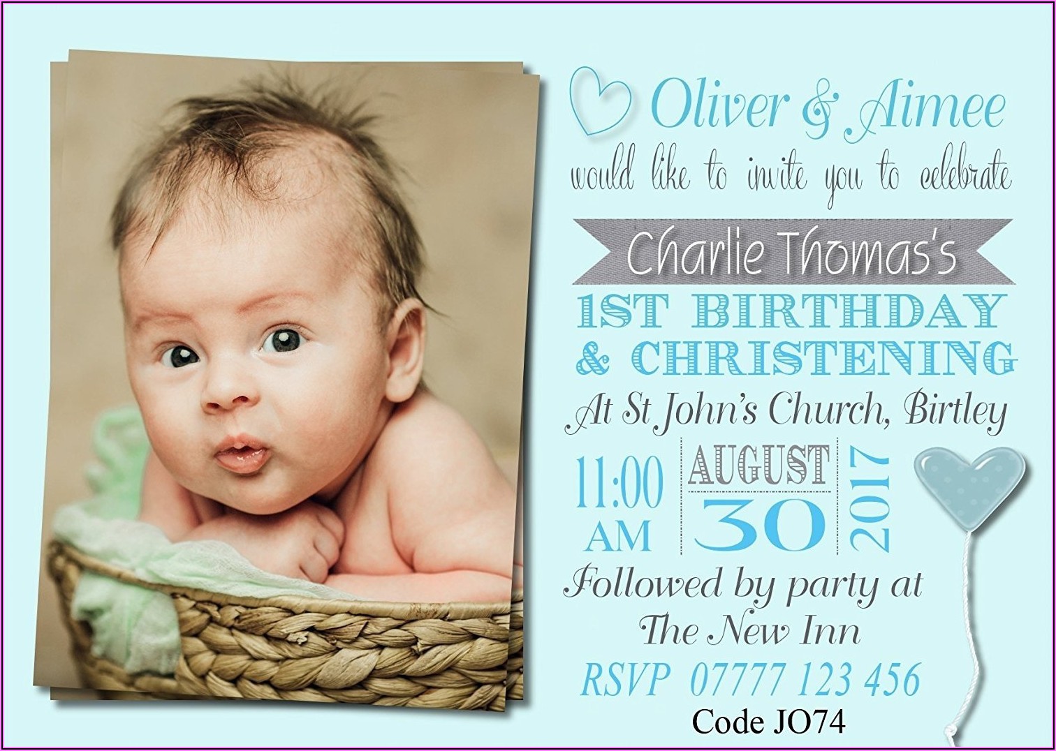 Baby Boy Christening And 1st Birthday Invitation