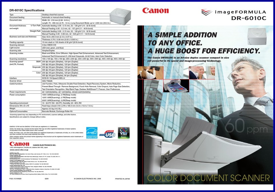 Canon Dr 6010c Specifications