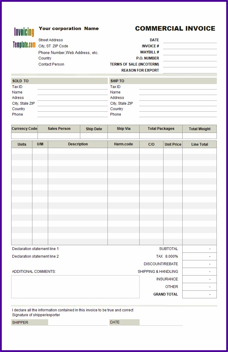 Commercial Invoice Template Uk Word