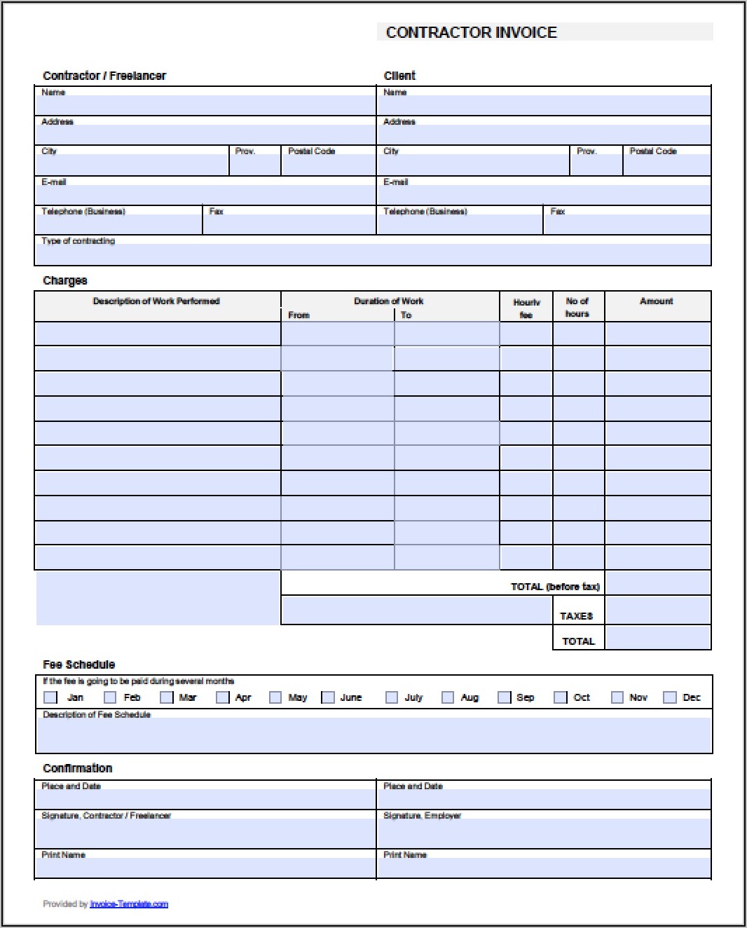 Contractor Invoice Template Word