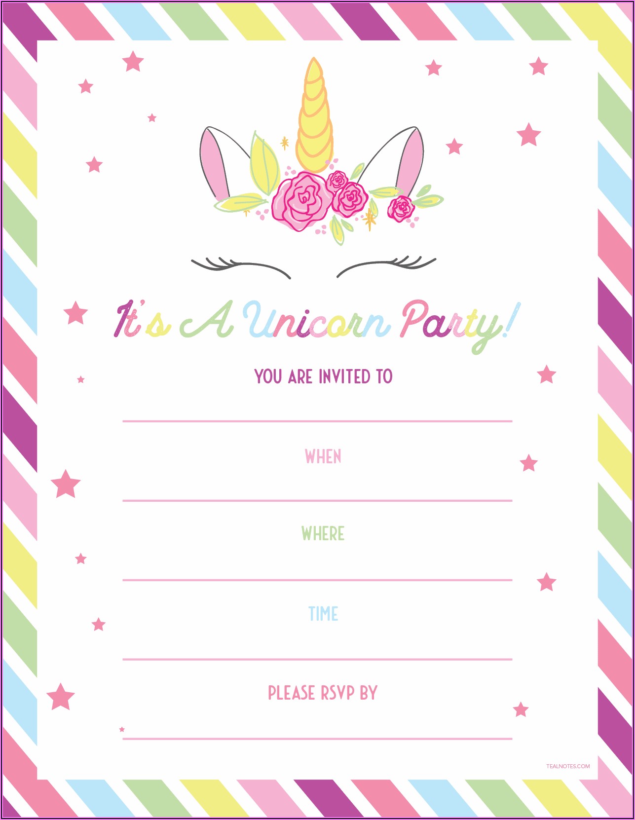 Editable Unicorn Invitation Template Free