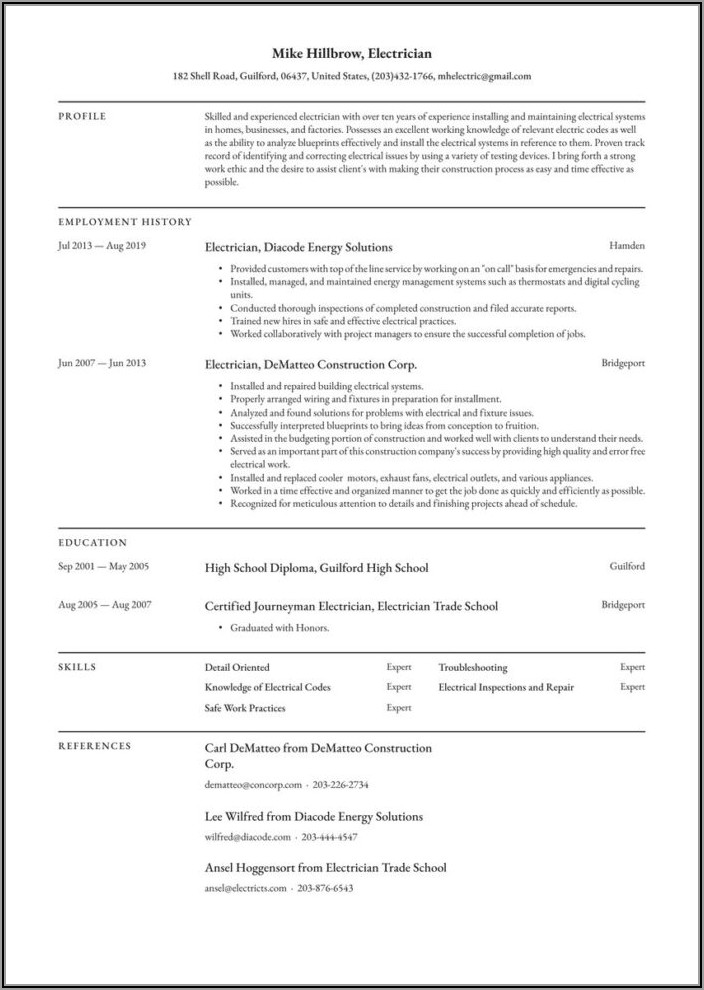Electrician Foreman Resume Examples