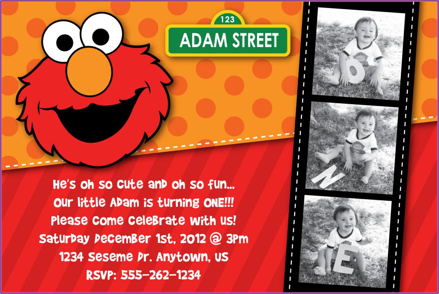 Elmo 1st Birthday Invitation