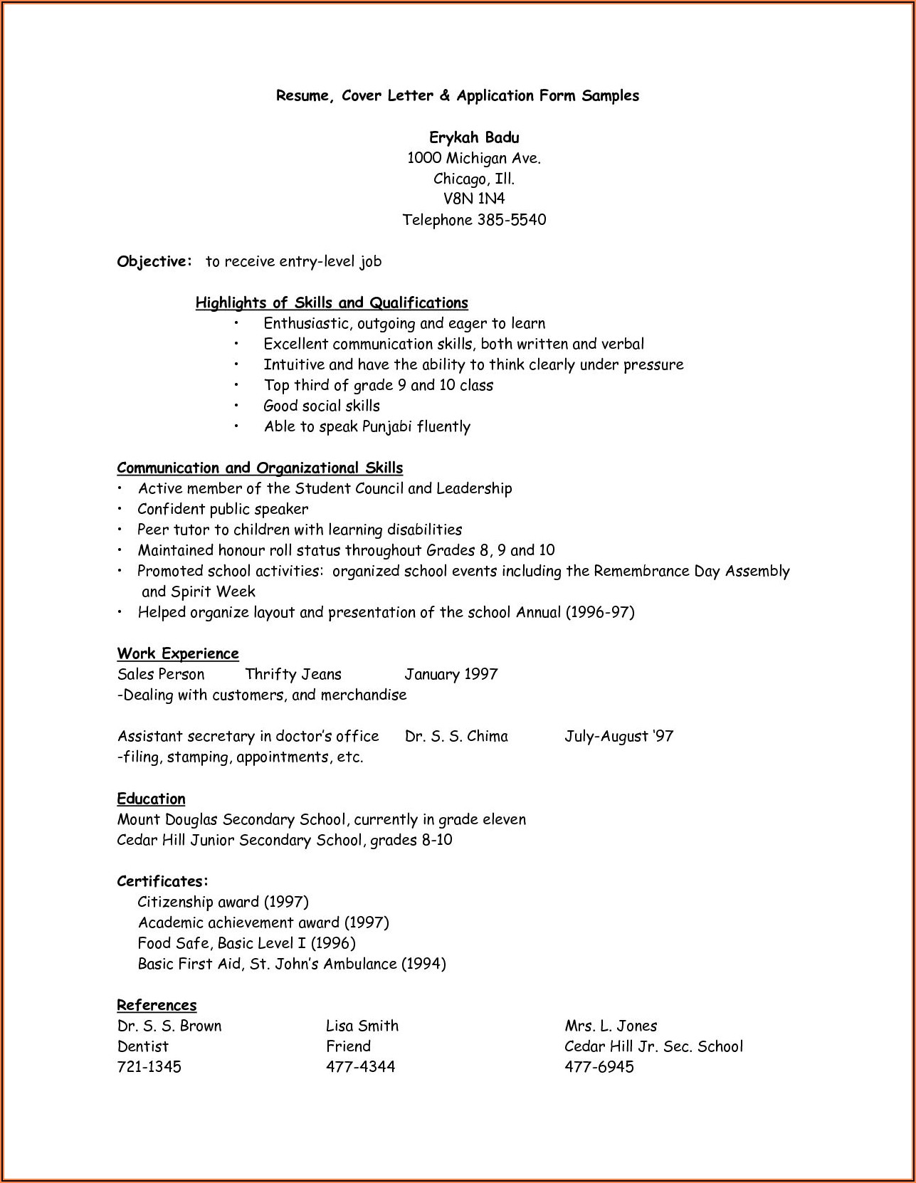 Examples Of Cover Letters For Resumes