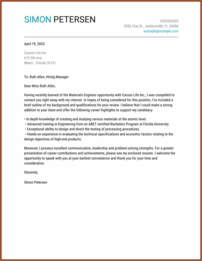 Examples Of Good Cover Letter For Cv