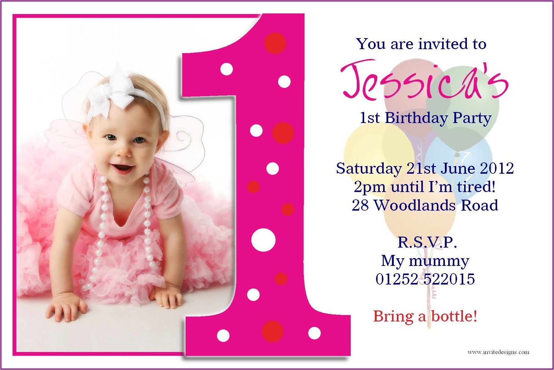 First Birthday Invitations Girl Messages