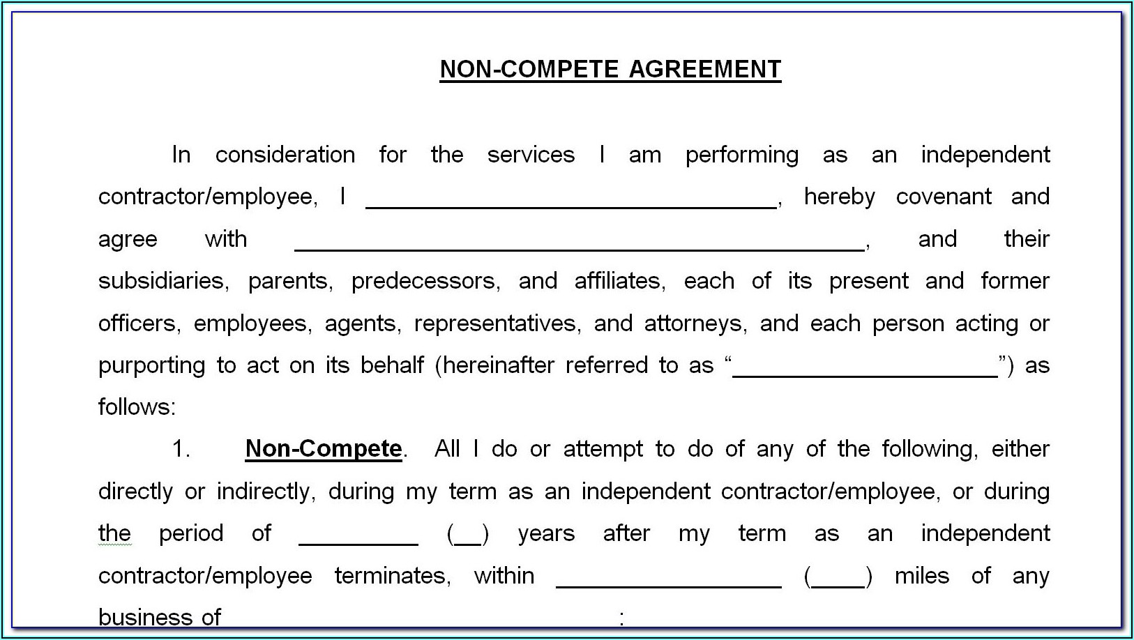 Free Non Compete Agreement Florida Template
