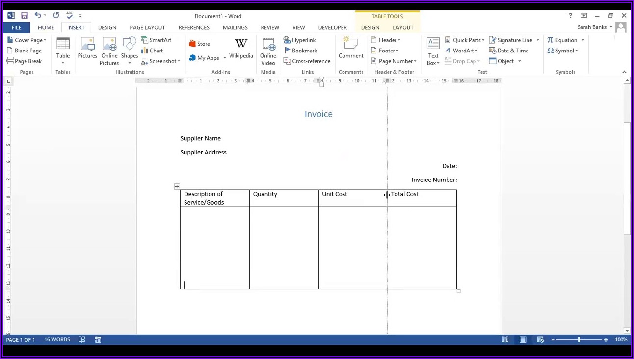 Invoice Template For Word 2013