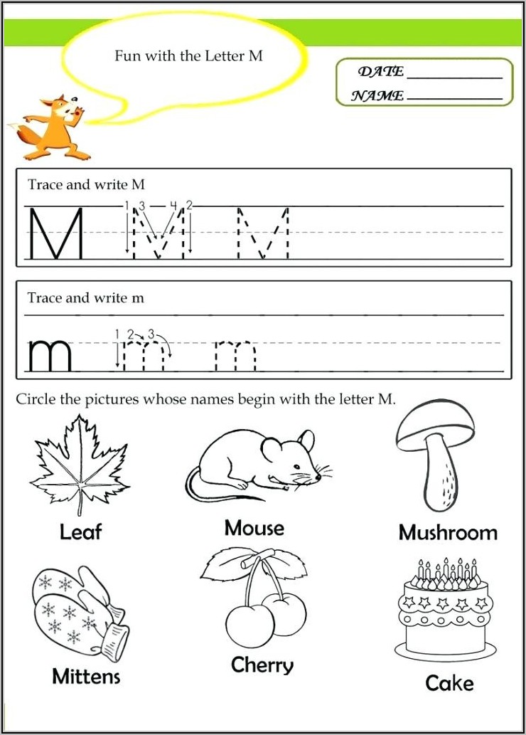 Kindergarten Worksheet Letter M