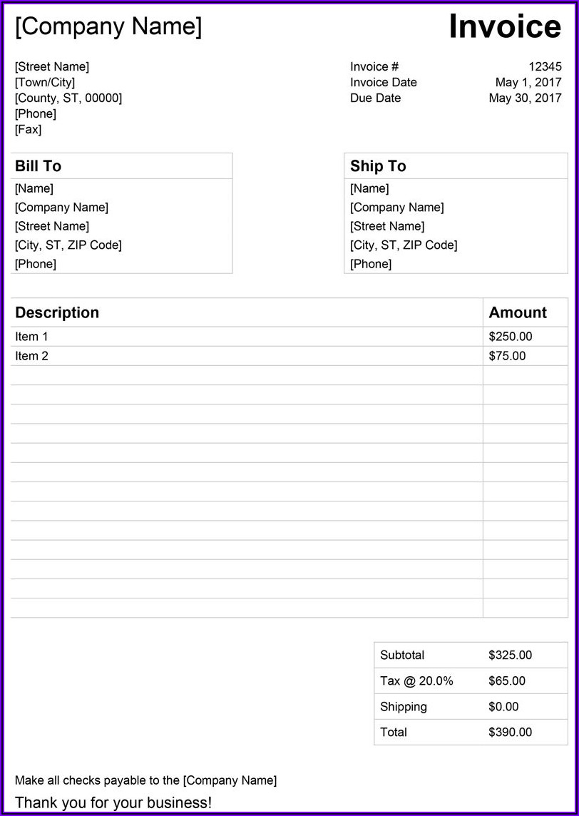 Microsoft Word Template For Invoice