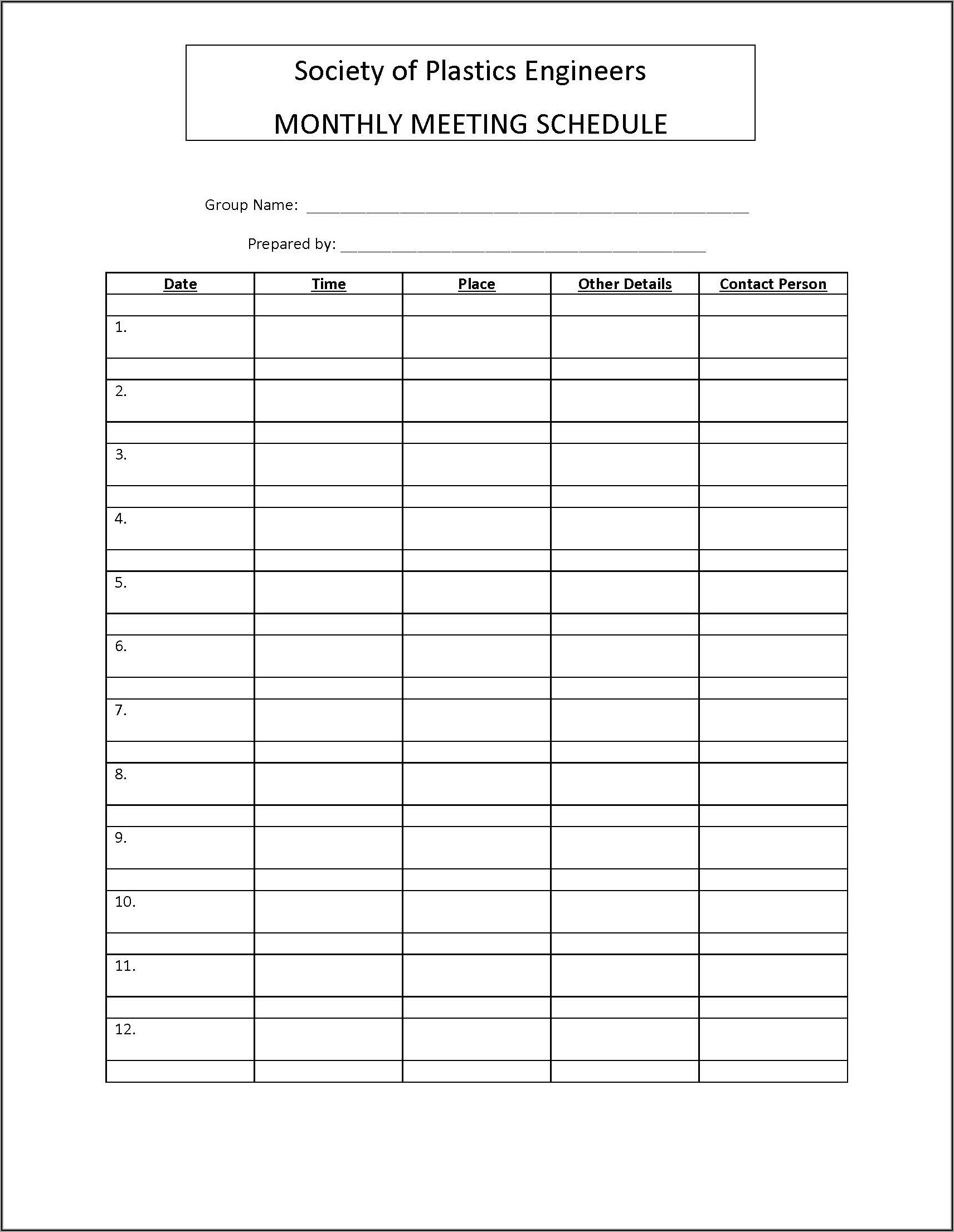 Monthly Meeting Schedule Template Word