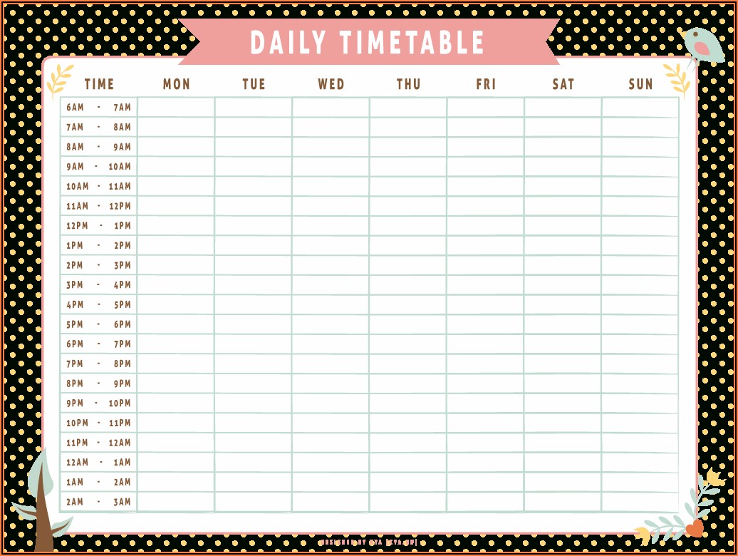 Monthly Timetable Template Word