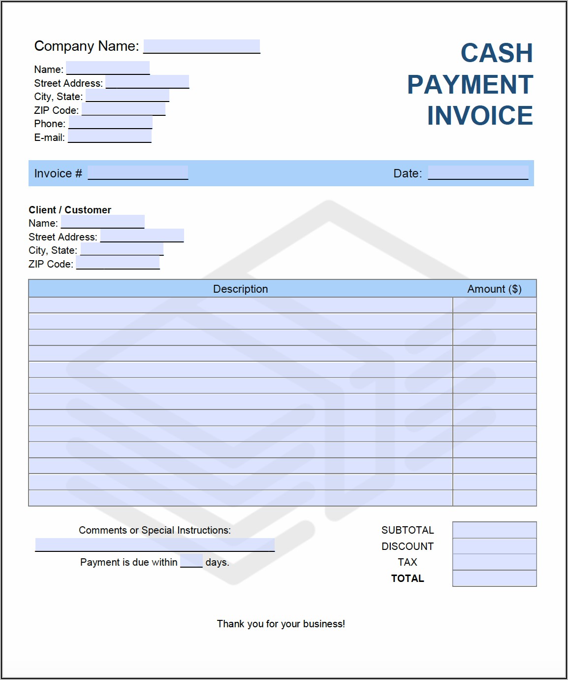Payment Invoice Template Word