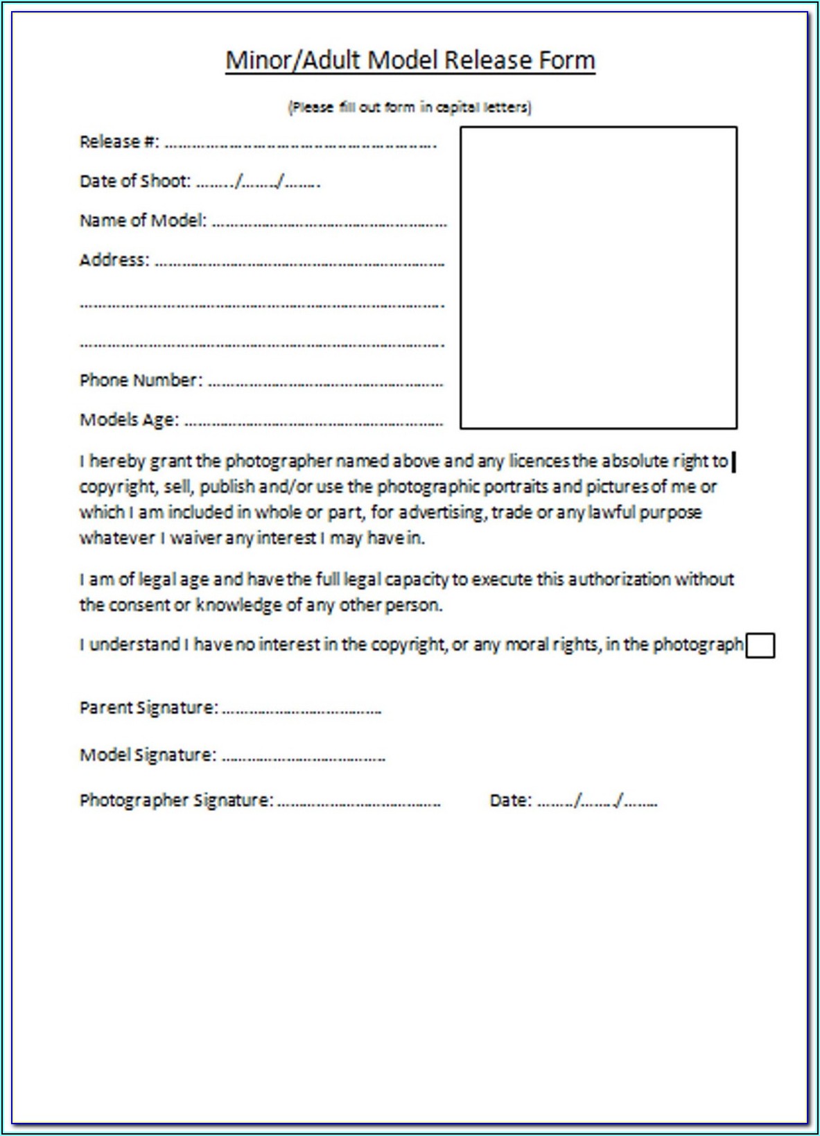 Photographic Model Release Form Uk