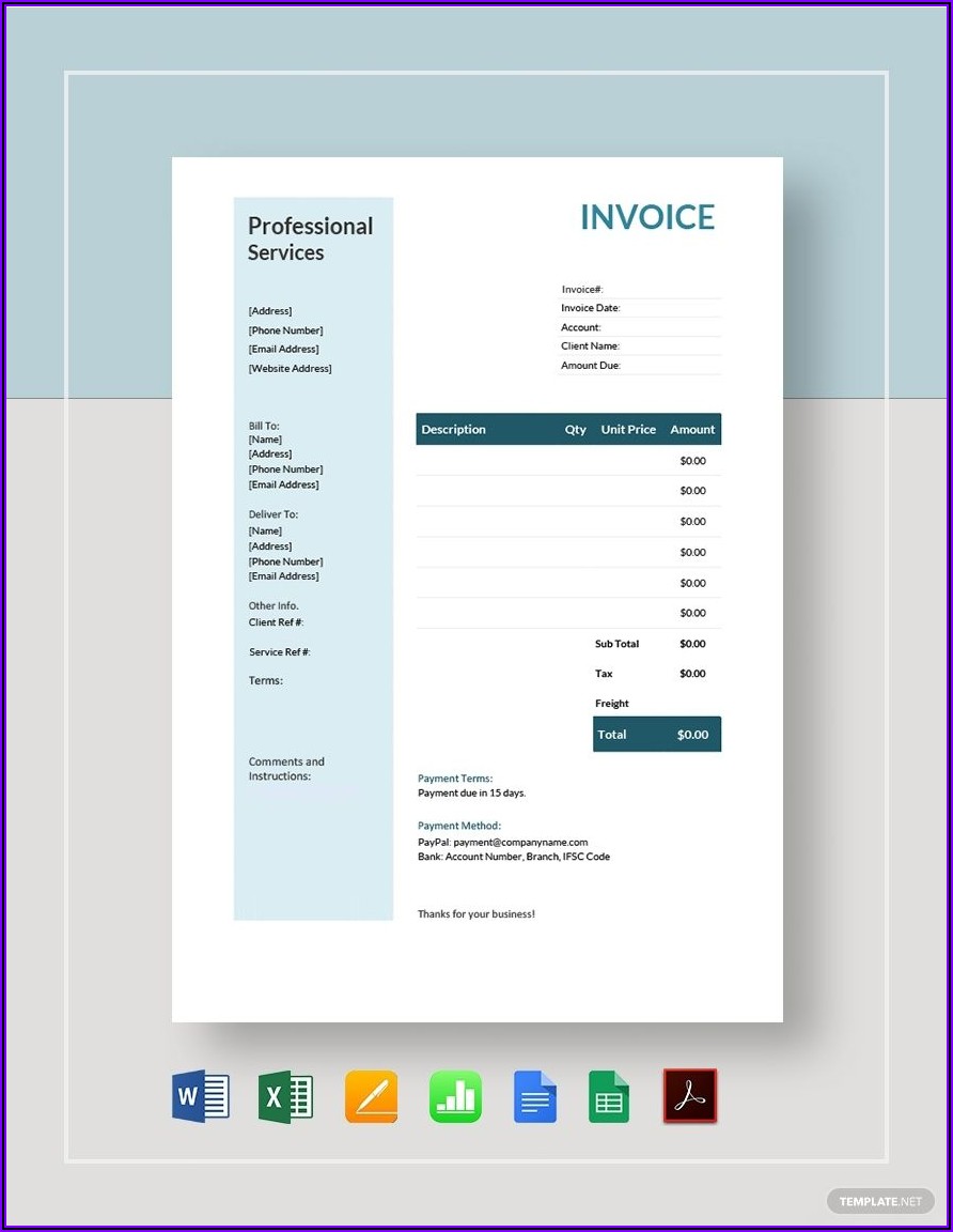 Professional Services Invoice Template Word