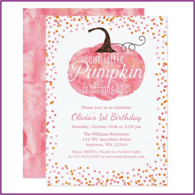 Pumpkin First Birthday Girl Invitations