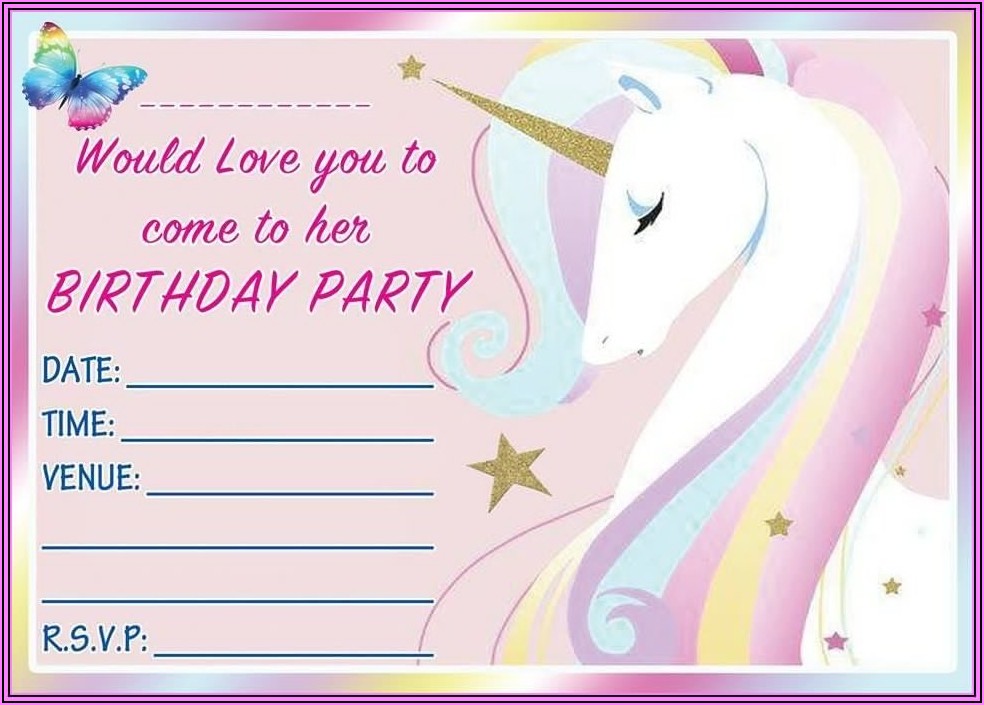 Rainbow Unicorn Birthday Invitations Free