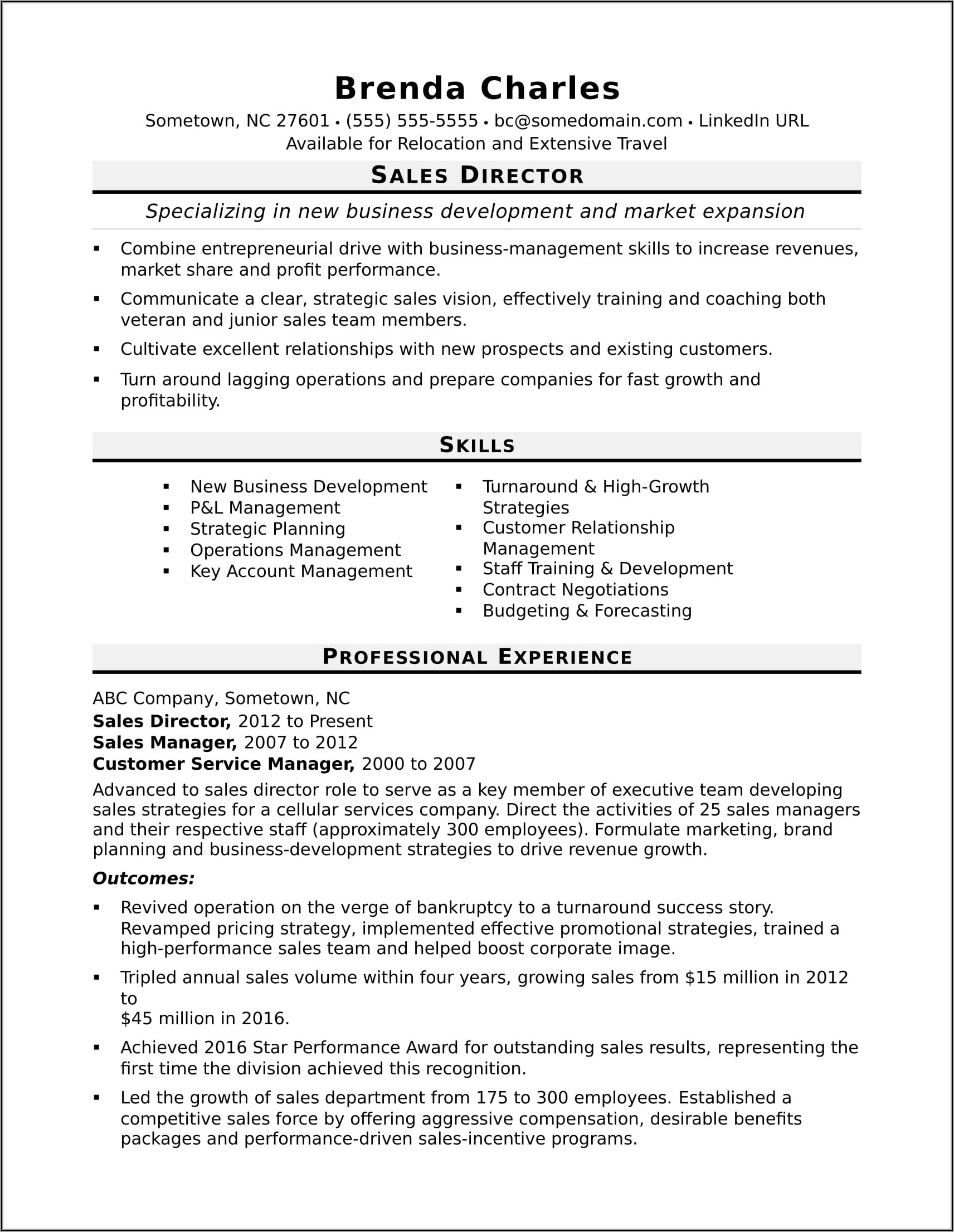 Sales Manager Resume Word Format