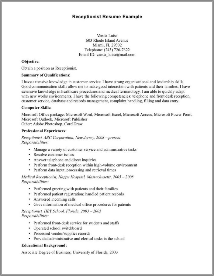 Sample Cover Letter For Resume Front Desk Position