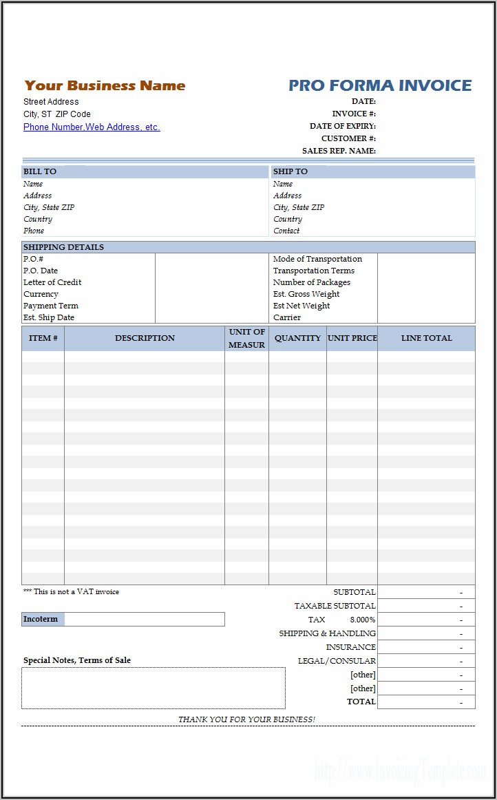 Simple Proforma Invoice Format