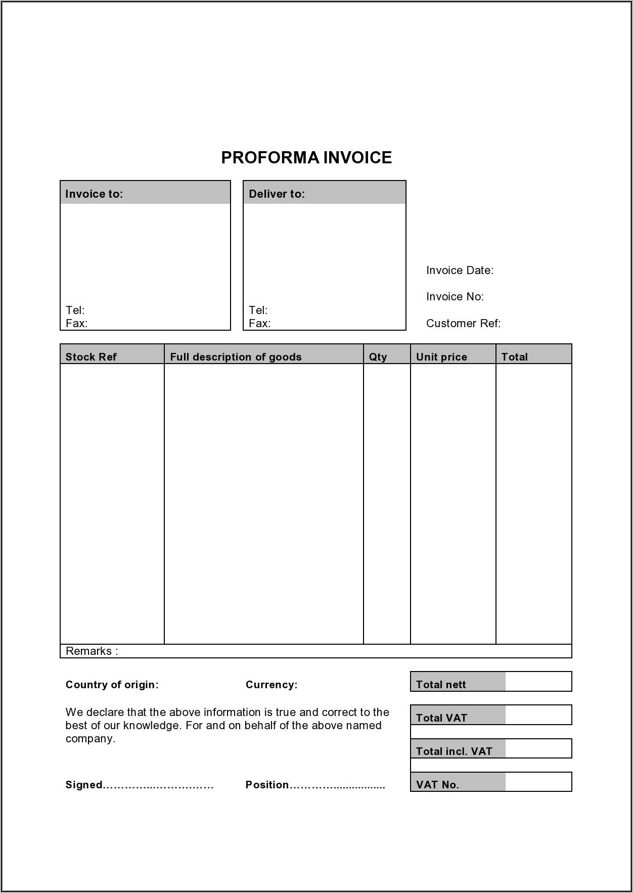 Simple Proforma Invoice Template Free