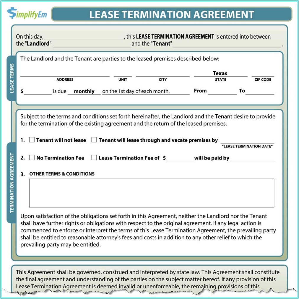 Texas Month To Month Lease Termination Form