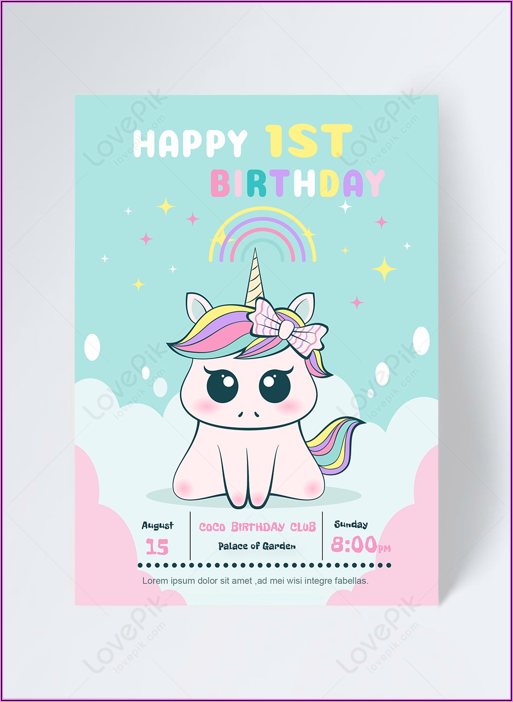 Unicorn Birthday Party Invitation Template Free
