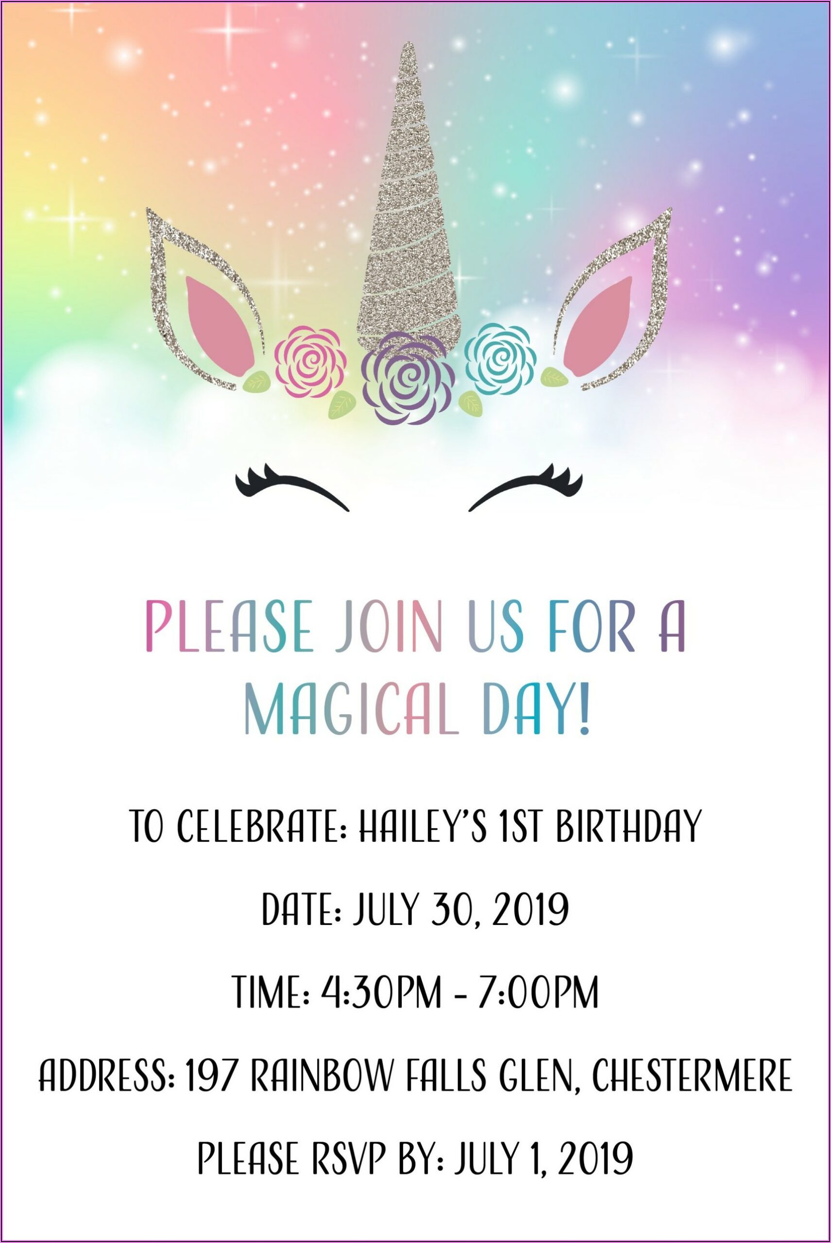 Unicorn Birthday Party Invitations With Photo