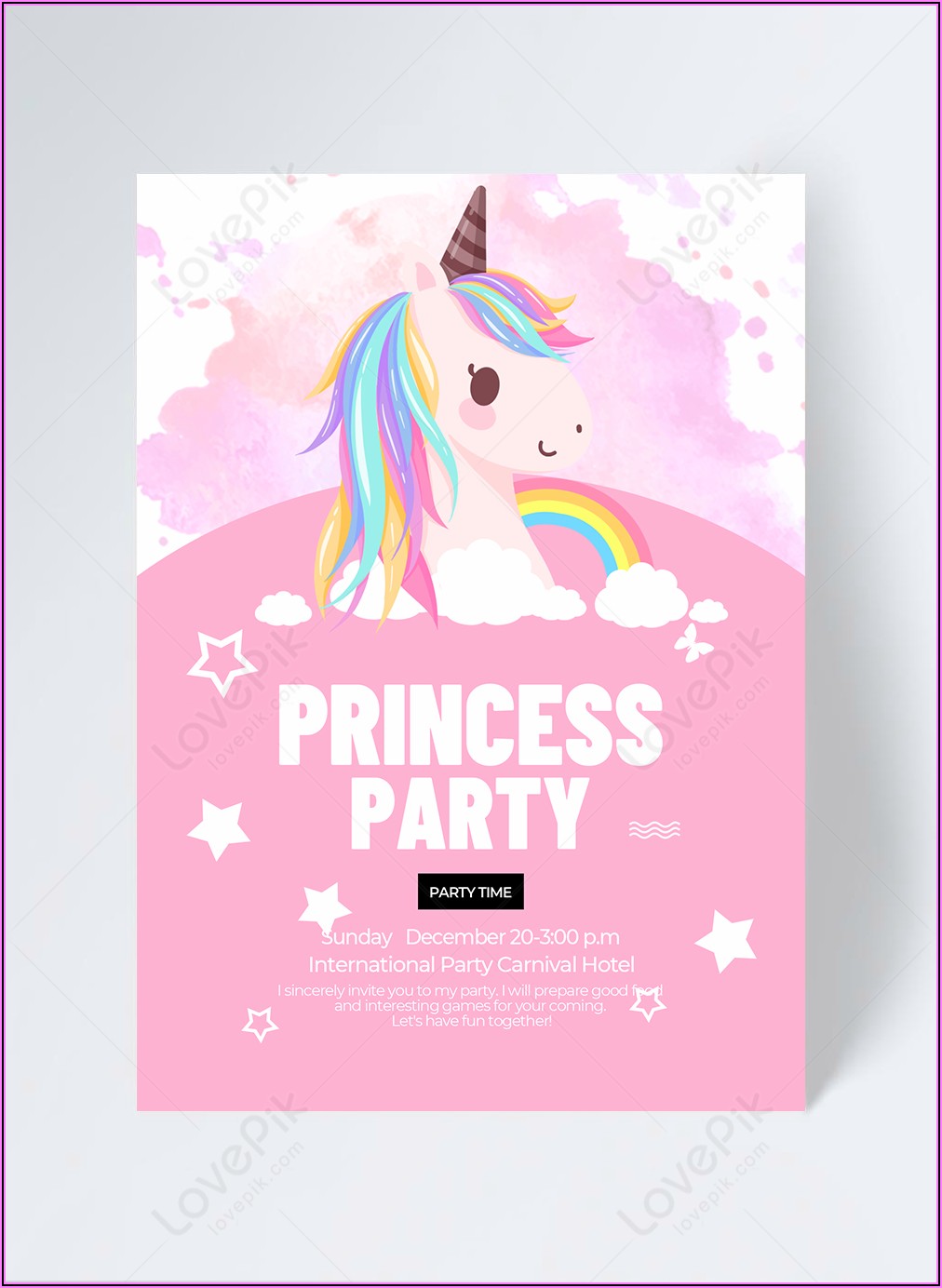 Unicorn Party Invitation Free Template
