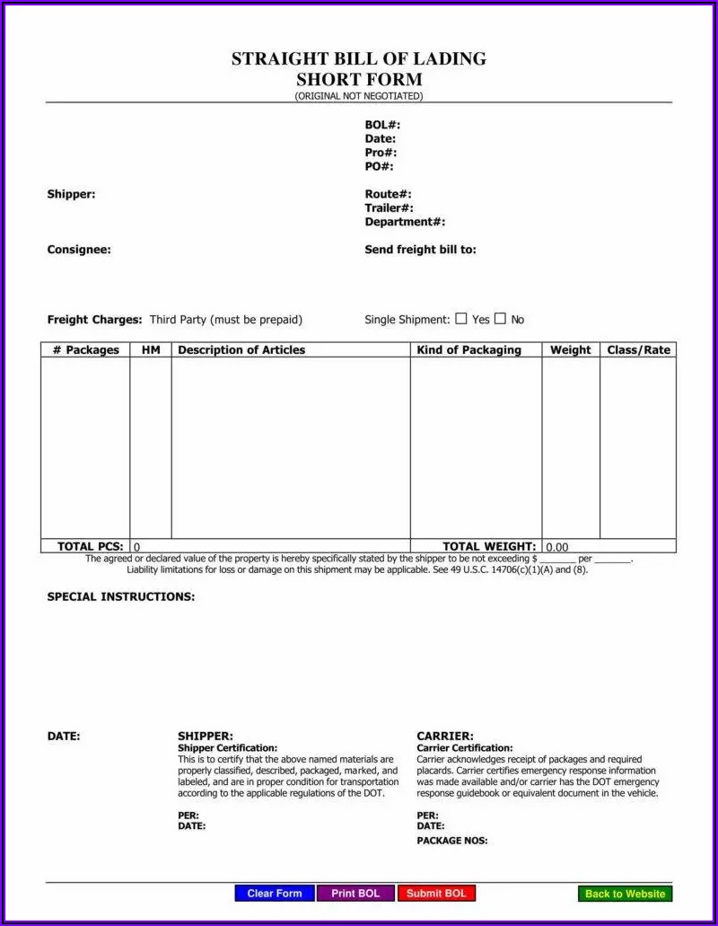 Word Template Bill Of Lading