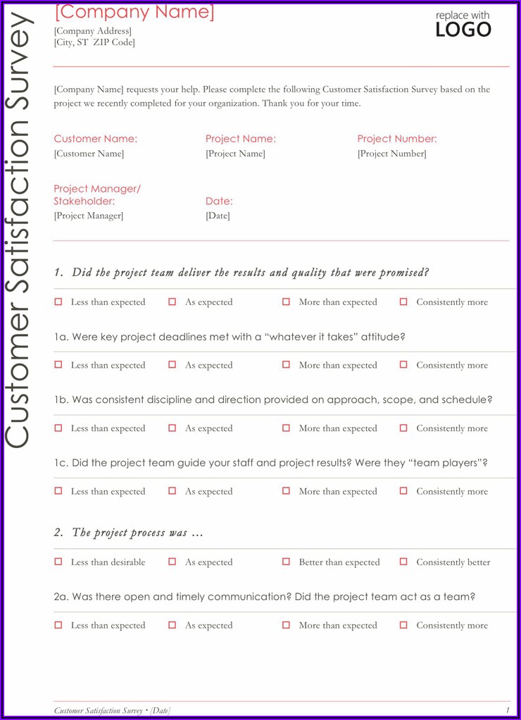 Word Template For Customer Satisfaction Survey