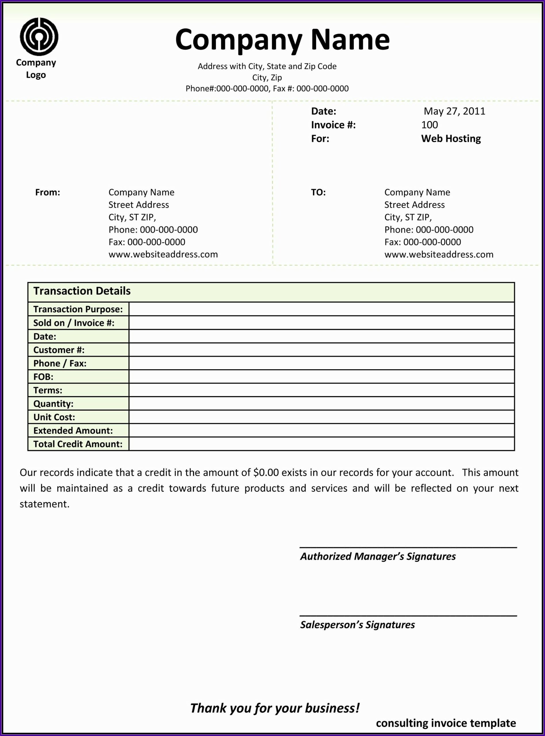 Word Template Invoice For Services