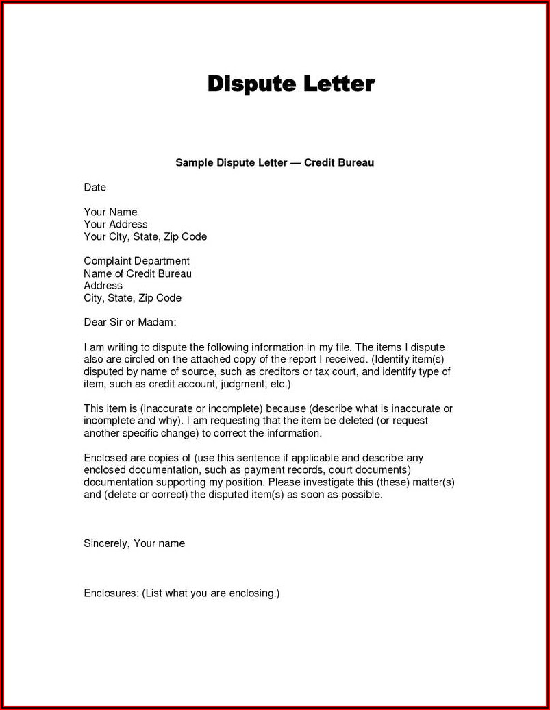 609 Credit Dispute Letter Template
