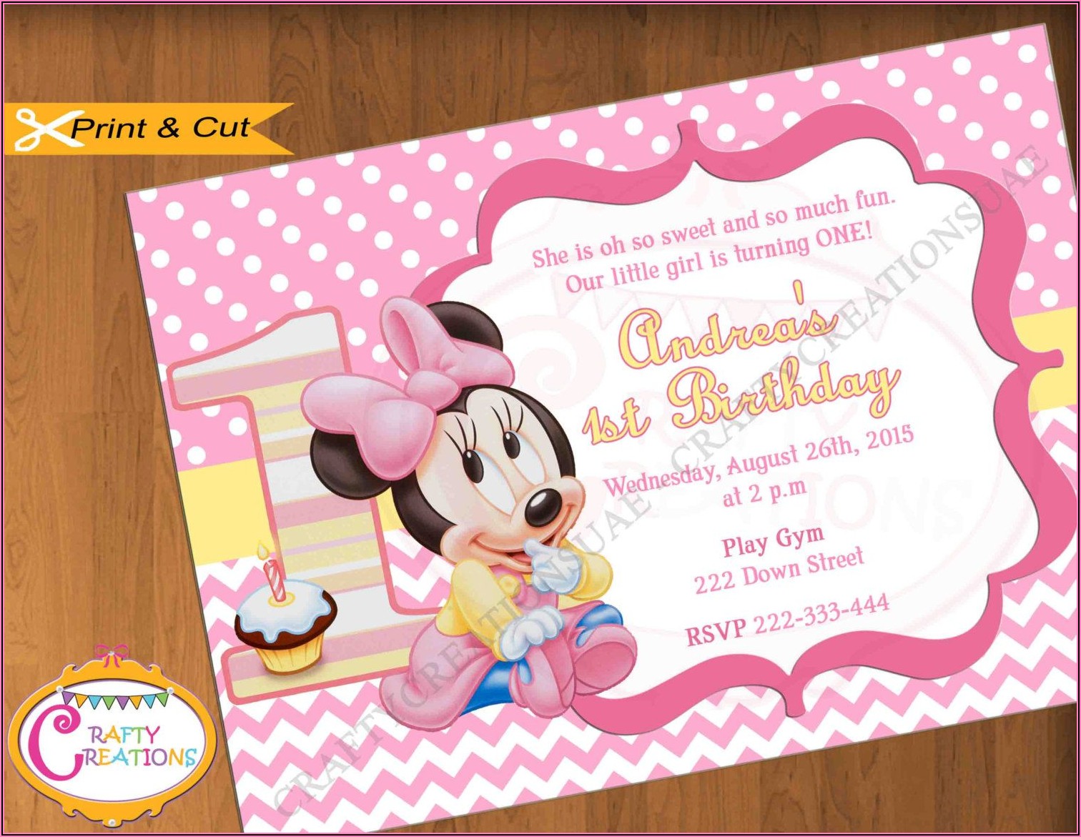 Baby Minnie Mouse First Birthday Invitations