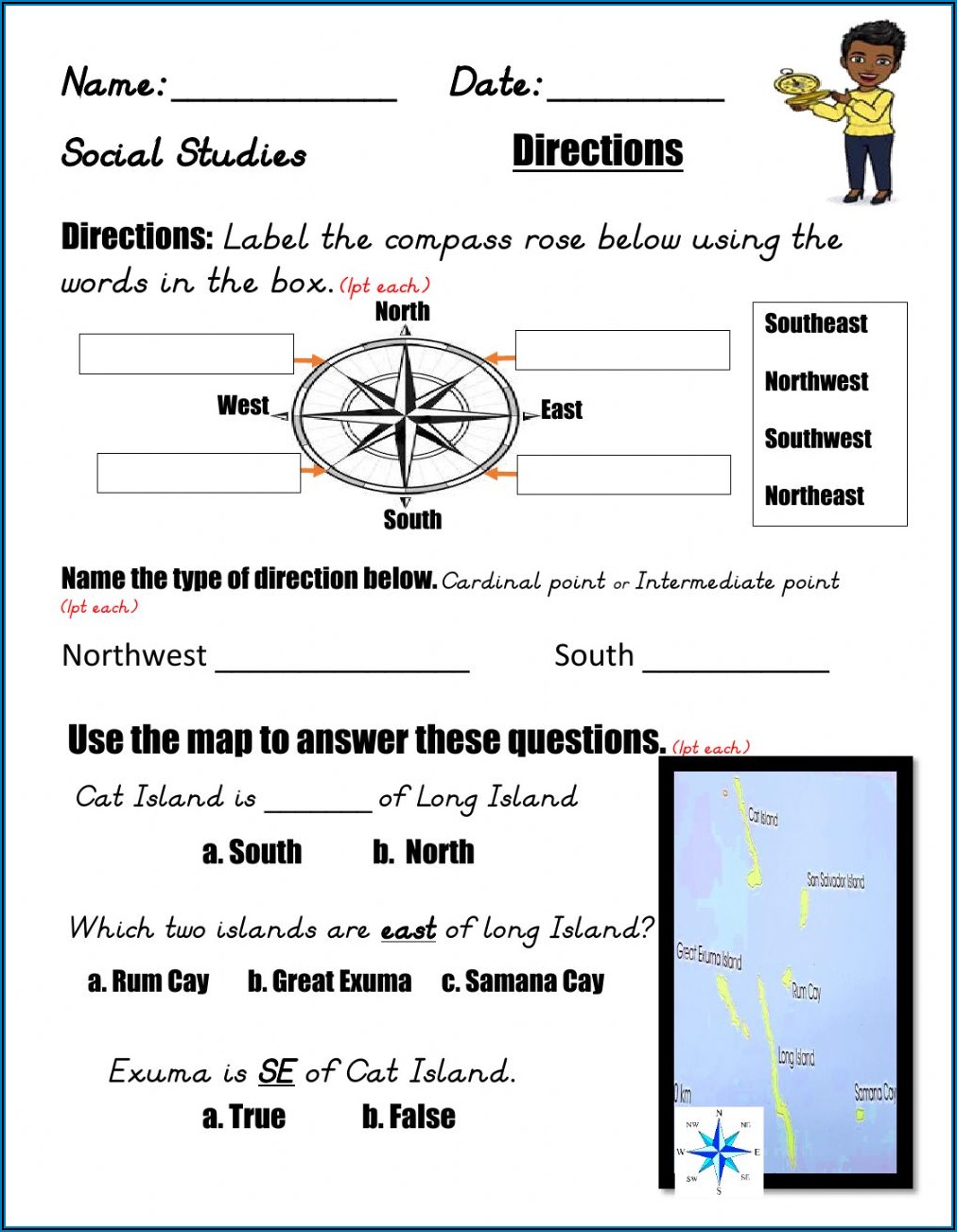 Cardinal And Intermediate Directions Worksheets 4th Grade