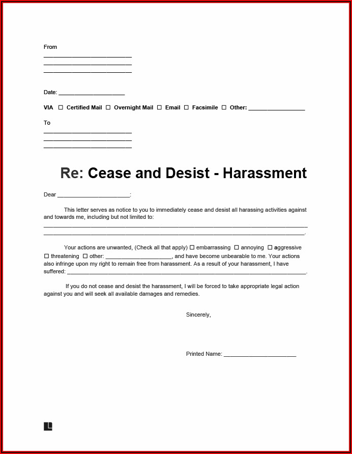 Cease And Desist Letter Harassment California