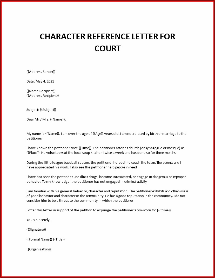 Character Reference Letter For Court Child Custody From Employer