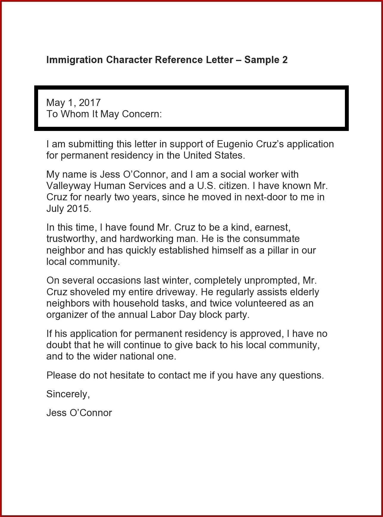 Character Reference Letter For Immigration Uk