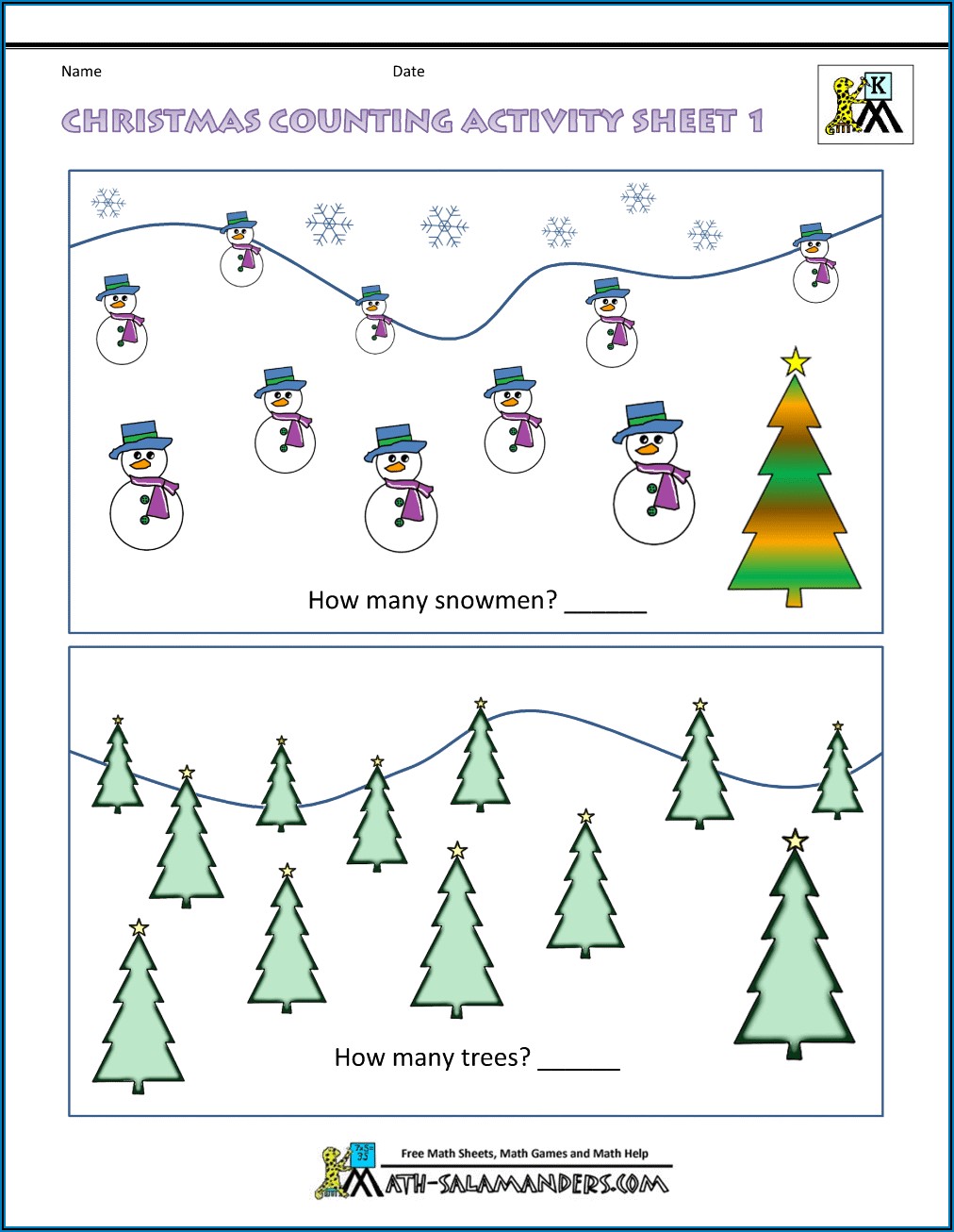 Christmas Themed Math Worksheets For Kindergarten