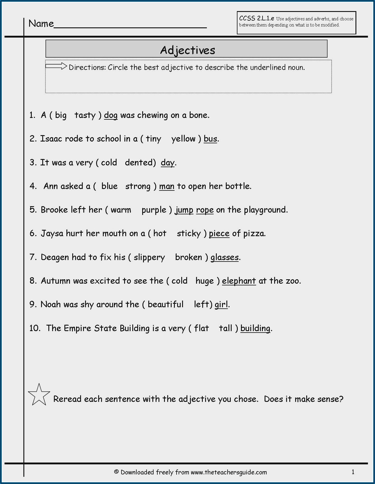 Descriptive Adjectives Worksheet 5th Grade