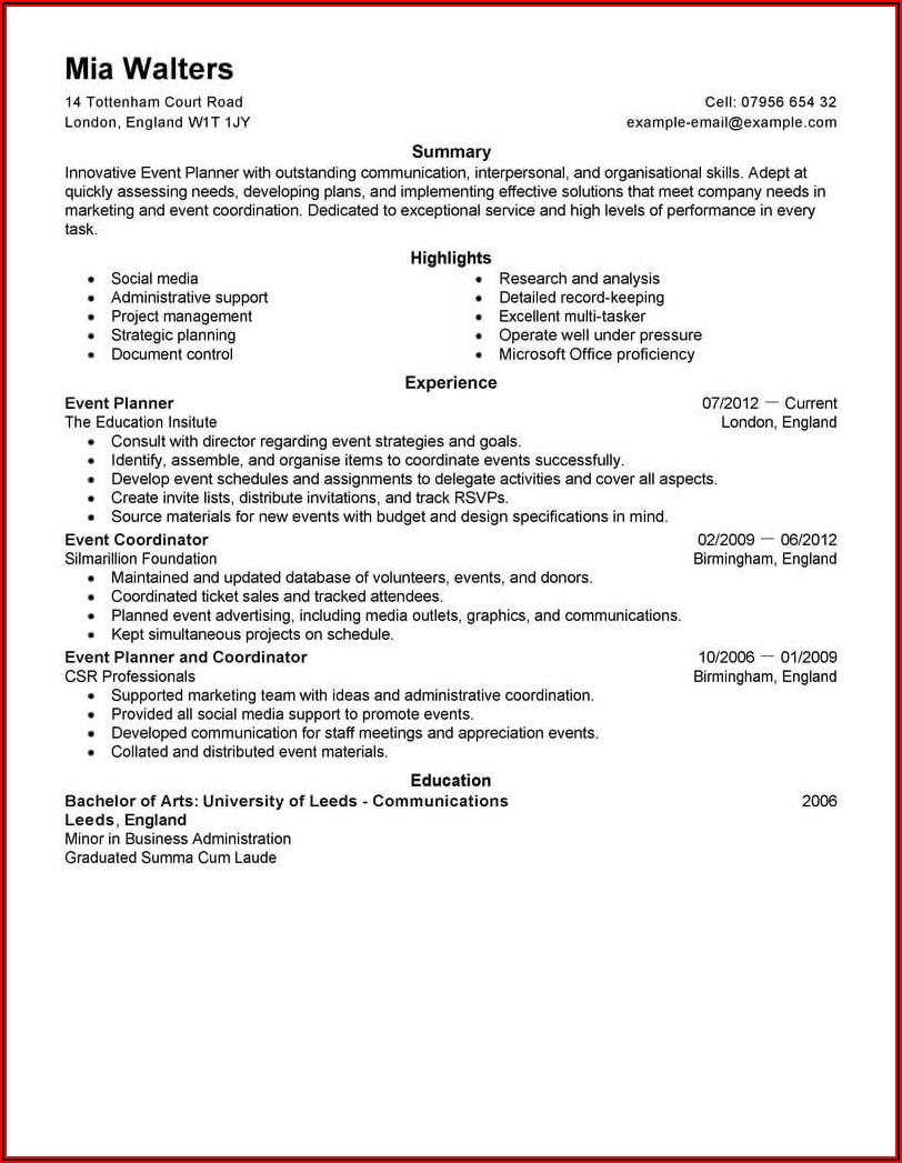 Event Planner Cover Letter Examples Entry Level