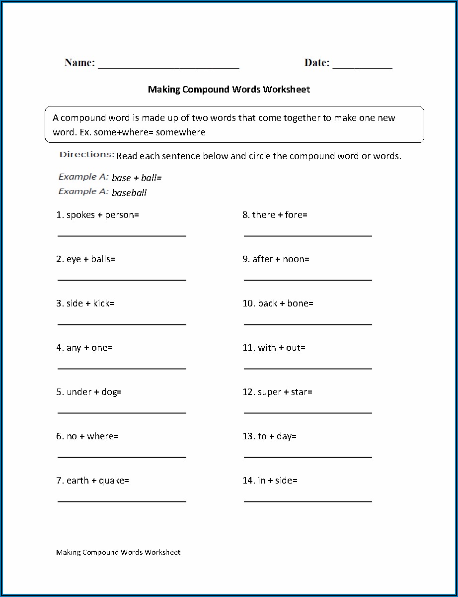 Forming Compound Words Worksheet For Grade 1